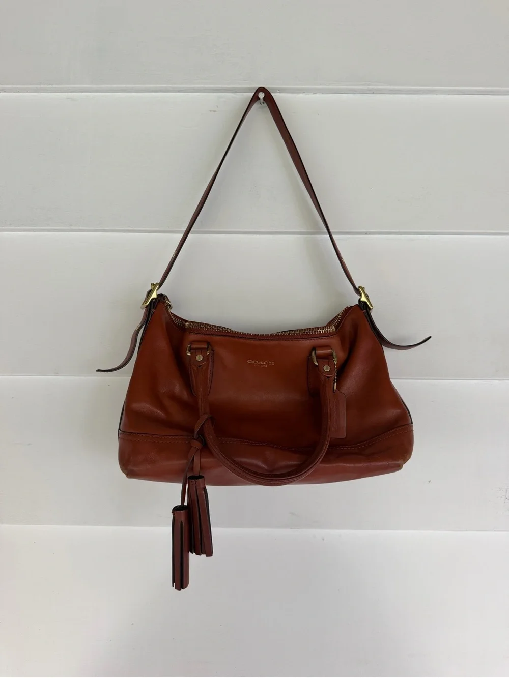 Coach Chestnut Brown Leather Shoulder Bag with Tassels